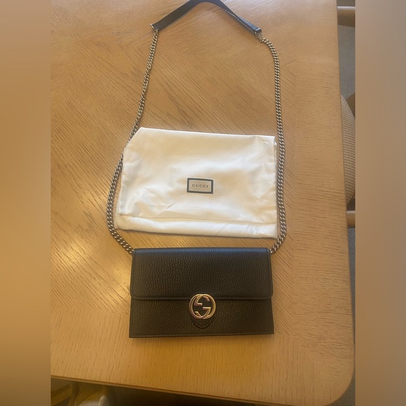 Gucci black dollar calfskin interlocking G continental chain wallet new - Picture 7 of 10